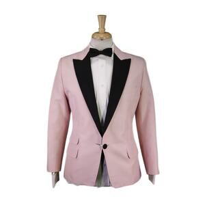 Dsquared2 Mens Pink Slim Cotton Silk Peak Lapel Tuxedo Formal Blazer Jacket 40S